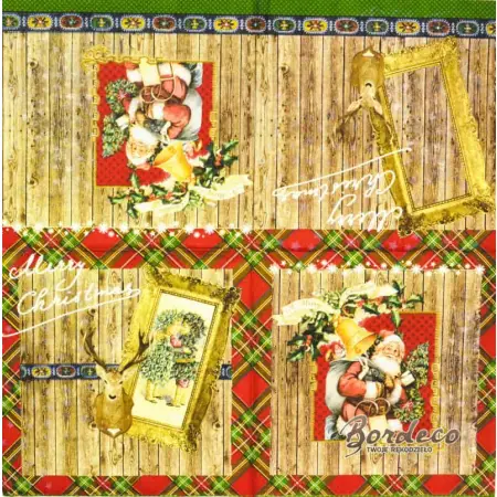Serwetka do decoupage świąteczne obrazki na deskach 33x33 NOUVEAU Unikat